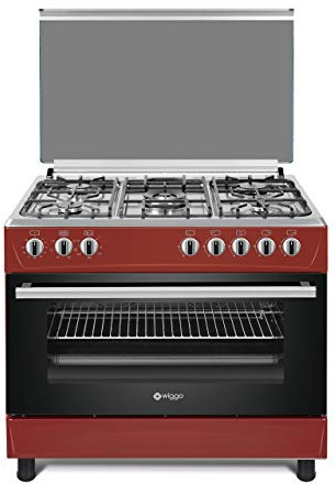 WIGGO GAZINIERE | MODELO WO-E905R | 5 QUEMADORES DE GAS | PARRILLA ELÉCTRICA | 110 LITROS (Rojo/acier inoxydable)