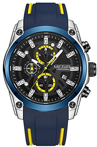 Megir Orologi da uomo casual militare cronografo business sport lavoro quarzo orologio da polso (blu), Cinturino