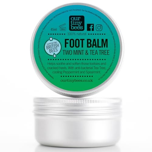 Natural Foot Balm for Cracked Heels and Dry Feet. Tea Tree and Mint. 45ml | Natural, Antibacterial and Moisturising Foot Care. Hydrating Foot and Heel Balm Treatment. By Our Tiny Bees.