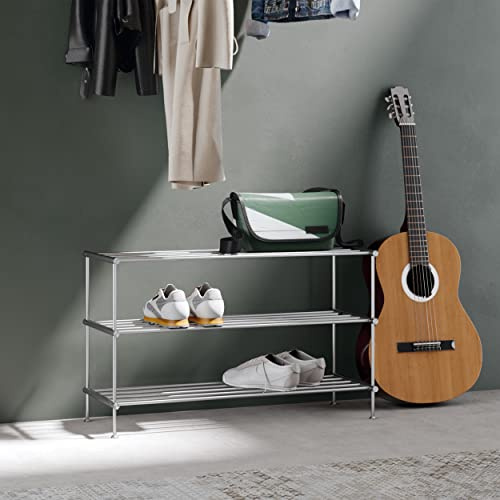 Schuhregal, 3 Ebenen, 80 cm breit, gebürsteter Edelstahl - PHOS Design