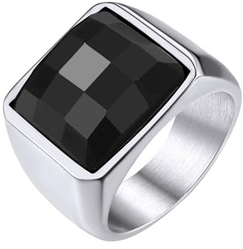 GoldChic Schwarzer/Blauer Stein Ring Herren Damen Siegelring mit Gravur Geburtsstein Edelstahlring Bandring Solitärring Schmuck Größe 54mm bis 72mm wählbar