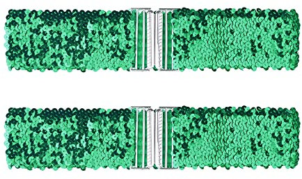 Allegra K Damen Dehnbare Breite Taillengürtel Interlock-Schnallen glänzende Pailletten-Dekorgürtel für Kleider Grün 60cm/23.62