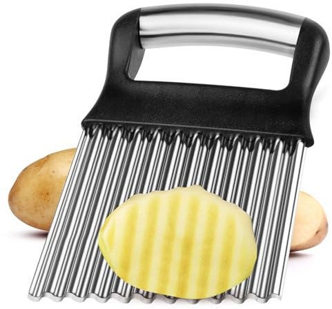 Vicloon Potato Chipper, Potato Crinkle Cutter, Stainless Steel Potato Chipper Chip Cutter, Wavy Blade Chips Potato Cutter French Fries, Fruits and Vegetables Waves Cutting Tool, Black