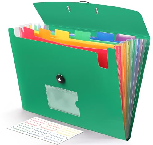 Akkordeanischer Aktenordner mit 7 Fächern, erweiterbare Datei aus Kunststoff für Dokumente, A4-Papier, Grün
