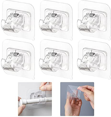 ZYNERY 6 Stück Vorhanghalter ohne Bohren, selbstklebende Gardinenstange, Gardinenhaken ohne Bohren für Gardinenstangen, Handtuchstangen, Badezimmer, Küchen