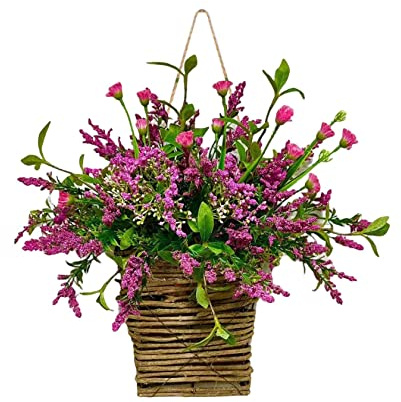 Pink Berry Wildflower Door Hanger Basket Wreath Spring Wreaths For Front Door Welcome Sign Front Door Decoration Spring Hanging Ornament Artificial Flowers Spring Wreath Spring Front Door