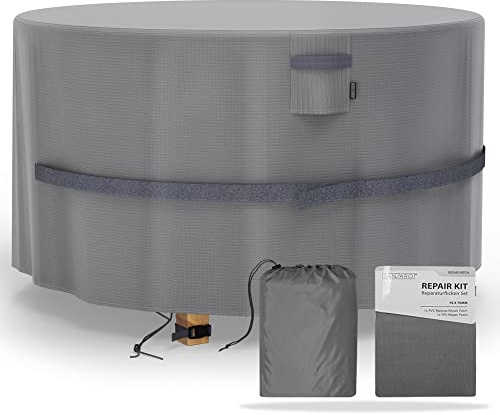 SANZARO Schutzhülle Winterfest Rund für Gartentisch - RipStop-Technologie, 600D Oxford, Reißfest & UV-Beständig, Abdeckung Wasserdicht für Outdoor Möbelsets, Ø 230x100cm