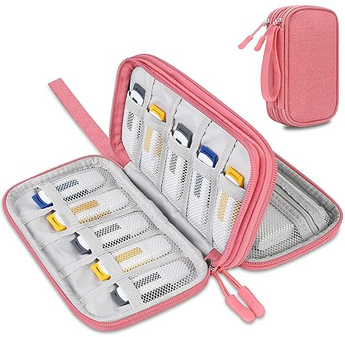 Lacdo USB Organizador electrónico Bolsa de Cable tecnología Estuche de Estuche de Cargador para SanDisk/SamData/Samsung Unidades Flash USB Jump Drive Memory Stick, Tarjeta SD, Cable, Rosa