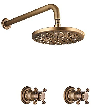 Antik-Messing Unterputz-Duscharmatur Regendusche Single Dual Handles Mischbatterie Warm-Kaltwasser-Mischbatterie Bad Dusche Antik Zwei Griff