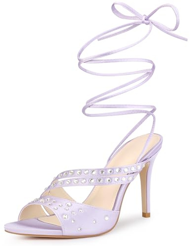 Perphy Rhinestone Satin Lace Up Stiletto Heel Sandal for Women