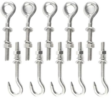 IOFIT 10 Stück M5/M6/M8/M10 304 Edelstahl-Schraubbolzen-Hebering/Haken mit Muttern, Unterlegscheiben und Federscheibe, geschlossener Haken (Color : Silver, Size : M8)
