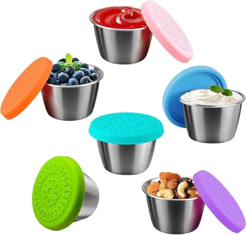 pobowlgarls 6pc Edelstahl Saucengeschirr Mit Deckel Einzelne Untertassen Tasse Gewürzgeschirr Sushi Dipping Silber Einfach zu bedienen 6 X 4cm