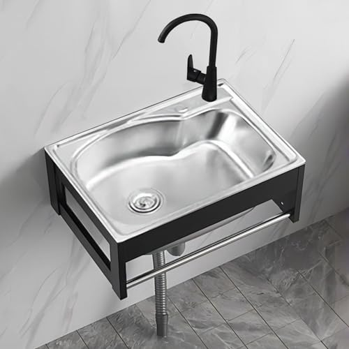 Fregadero Cocina Fregaderos Exterior Murales Marco De Aluminio Fregadero De Acero Inoxidable De Un Seno, Set De Fregadero Con Grifo Monomando, Toallero Para Bar, Jardín, Terraza