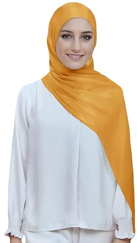 Lina & Lily Hijab con Brillo Plateado de Organza Crepé, Bufanda Mujer Musulmana, Pañuelo para la Cabeza (Dorado)