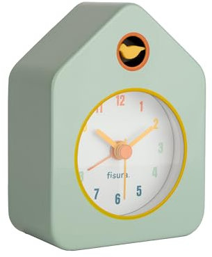 Fisura - Mini-Häuschen Wecker in Grün - Analoger Zeitmesser ohne Ticken, Originell und Klein - Maße: 9,7 cm x 7,3 cm x 4,5 cm - Betrieb: 1 AA-Batterie