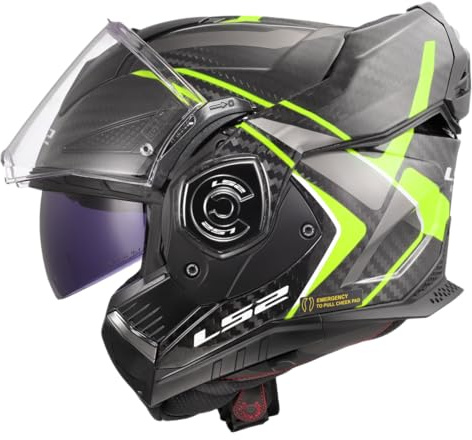 LS2, Modularer Motorradhelm ADVANT X CARBON FUTURE II Gloss H-V Yellow, XXL | Beschlaghemmend