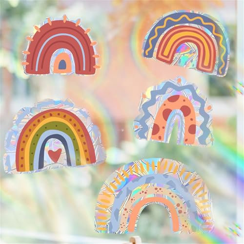 6 Blätter Fensteraufkleber, Anti-Kollision Selbsthaftend Tier Deko Fenster Glasaufkleber, Prisma Fensteraufkleber, Fenster Deko (Regenbogen)