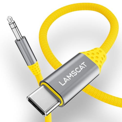 LAMSCAT Aux Kabel USB C 1.2M, USB C auf 3.5mm Jack Klinke Kabel Auto Handy, für iPhone 16/15/15pro/15plus/15pro max, Galaxy S24/S23/S22, Huawei, Kopfhörer Home/Car Stereo (Nickel, gelb)