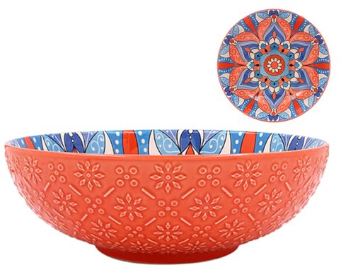 Orange Ceramic Bowl Tuscany Mediterranean Ethnic Bohemian Style 26cm Dia