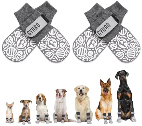 GYURO Doppelseitige Anti-Rutsch Hundesocken für den Innenbereich, um das Lecken der Pfoten zu verhindern-Pfotenschutz Haustierpfoten Schutz Traktion Kontrolle Socken auf Hartholzboden (Grau, M)