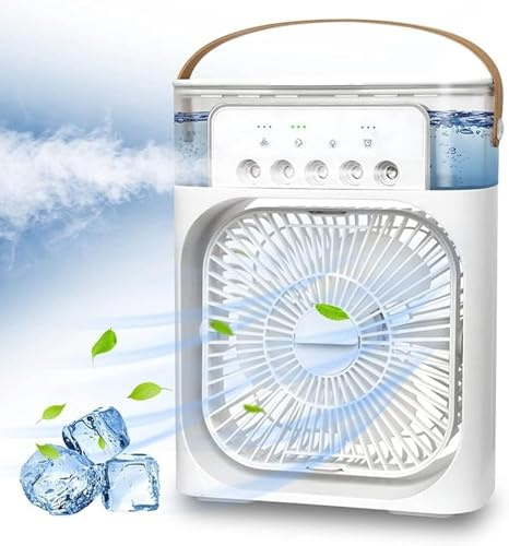 Ventilador de aire acondicionado portátil, 4 en 1, mini ventilador de refrigeración personal con pulverizador de agua, 3 velocidades, aire evaporativo, ventilador de agua, vaporizador, niebla y mesa