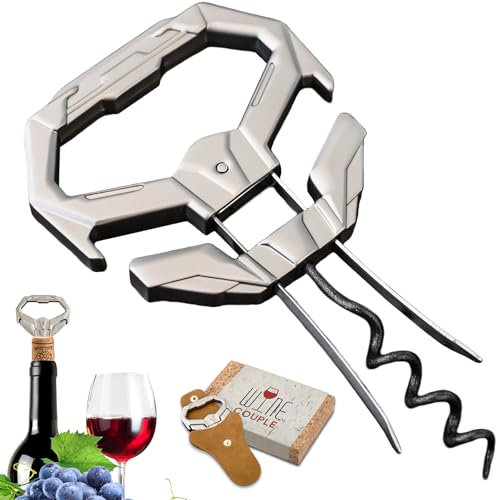 LUCYLANKER Wine Bottle Opener, 3 in 1 Ah So Wine Opener, Wine Bottle Opener for Old Corks, Old Wine Corkscrew with Portable Leather Case, Two Prong Wine Opener, Gift for Wine Lovers (Mecha)