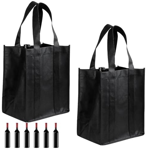 GIEEU Portabottiglie di vino, 2 sacchetti riutilizzabili per 6 bottiglie, borsa regalo con maniglia per feste, picnic, campeggio