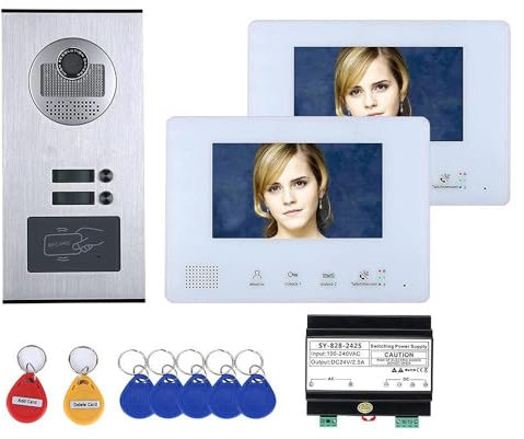 7 Inch Bus 2 Wire Video Door Phone Intercom Systems Kit for Home 2 Units Apartment Night Vision