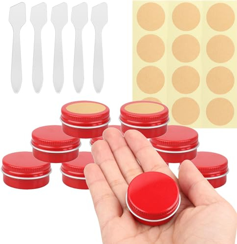 PQPAUTY 30 Pcs 10ml Red Aluminum Tins with Lids, Aluminum Tin Jars Pots with Slip Lids, Round Metal Tins Pots for Cosmetic, Crafts, Salves, DIY Candles, Lip Balm Tins - D35mm x H17mm