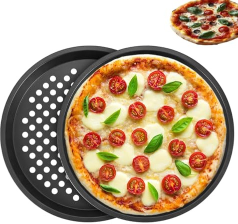 LGWJHCY Perforierte 28cm Runde Perforierte Form Schwarz Kohlenstoffstahl Antihaftbeschichtung Leicht Entformbar Backblech Kuchenblech für Torte Flammkuchen