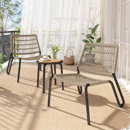 Romanbin ‌Bistroset 3-TLG. Gartenmöbel-Set – Verzinkter Stahl & Massivholz – Handgeflochtenes Seil – 160 kg Tragkraft – Wetterfest für Balkon, Terrasse & Garten – Beige