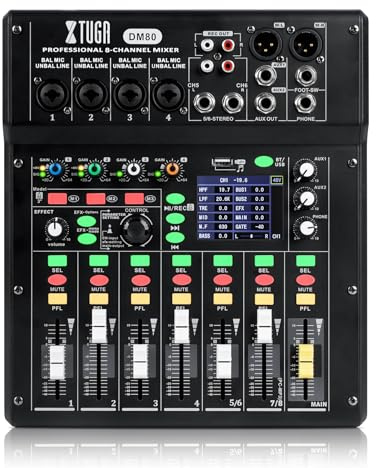 XTUGA DM80 Table de mixage numérique portable 8 canaux et enregistreur multipiste