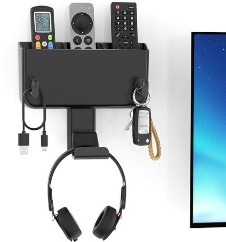 OIVO VGA DESIGN Soporte de Pared para Mando a Distancia y Auriculares, Organizador Mando a Distancia con Separador Extraíble, Soporte Pared Control Remoto, Apto para Colgar Auriculares