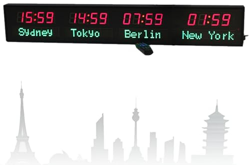 HGTRH Orologio Digitale da Parete Grande, Orologio Ora Mondiale 3 Livelli di Regolazione della Luminosità Personalizzazione del Display a Matrice di Punti per Hotel/Imprese/Aeroporti B