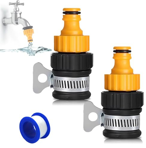 2PCS Universal Tap Hose Connector with a Raw Tape, 15mm Plastic Detachable Nipple Connectors Detachable Nipple Connectors for Kitchen Sink, Garden & Bathroom - Indoor/Outdoor Water Faucet Adapter