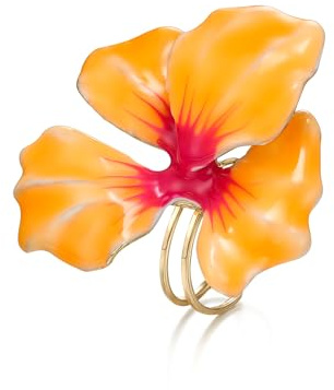 EVER FAITH Blume Ring für Damen, Emaille handgefertigt Vintage Boho große florale Statement Zigeuner Hippie verstellbare offene Ringe Wrap Finger Band für Sommer Strand Urlaub Cocktail Party