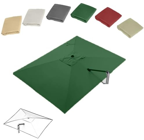 KPEGAXS 3x4m Tettuccio di Ricambio per Ombrellone A Sbalzo Rettangolare Telo per Ombrellone Giardino/Patio/Piscina Copertura di Ricambio Ombrellone da Balcone 8 Costole(Green)