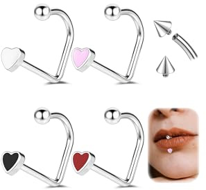 ZS 4 Stück Edelstahl Herzform Lippenpiercing Ringe Hoops Piercing, 16g C-förmig U-förmig Lip Rings, Knorpel Helix Ohrringe Innengewinde für Damen Herren