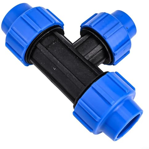 Bebykilemi Lot de 4 raccords en T réducteur de tuyau d'eau en polyéthylène pour irrigation de jardin et plomberie 25 mm, 32 mm, 20 mm, bleu et noir, 1 à 4 pièces (25 x 20 x 25-1)