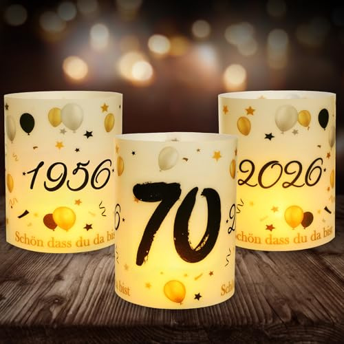 12 Windlicht Tischdeko 70 Geburtstag, Seutgjie 70. Geburtstag Jubiläum Deko Mann Frau 1956-2026 Schwarz Gold für Teelichter oder Kerzen
