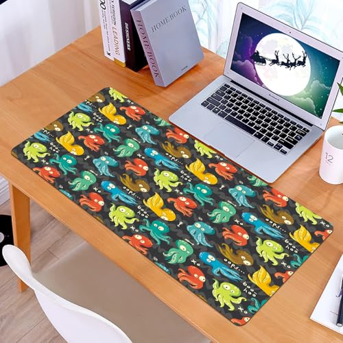 KDWJS Gaming Mauspad XXL 90x40cm Mousepad Groß Vernähte Kanten Anti-Rutsch für PC,Oktopus, Oktopus-Cartoon-Stil zeichnen lustige Figuren aus dem Ozean,Laptop Verbessert Präzision und Geschwindigkeit
