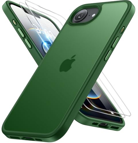 miracase for iPhone 17e & 16e Case with 9H+Screen Protector, Dark Green | TOP Military-Grade Protection Shockproof Scratch-Resistant with Velvet Touch for iPhone 17e/16e Cover 6.1