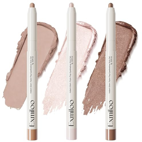 Exmiloo Creme Lidschatten Stift Set, Neutral Matte & Schimmer, Wasserfest | Lidschattenstift 3 Everyday Neutrals Shades, Base, Brighten & Define, Finger Blendable, Leicht zu Verblenden, für Anfänger