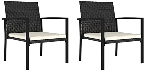 Teenpull Garten-Essstühle 2 STK. Poly Rattan Schwarz, Outdoor Stühle mit Cremeweißen Kissen, Stabile Terrassenstühle für Garten, Balkon, Essbereich, Max. 110 kg