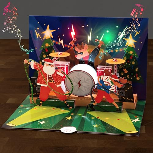 papercrush Pop-Up Karte Rockige Weihnachten mit Musik & LED Licht | Lustige 3D Weihnachtskarte für Männer, Frauen und Kinder, Handgemachte Geschenkkarte mit Sound für Freund, Mann oder Papa