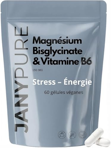 Magnésium Bisglycinate 150mg + Vitamine B6 P5P - Stress Sommeil Fatigue Triple Action - Haute Absorption Digestion Facile - 60 Gélules Vegan Cure 2 Mois - Sans OGM Sans Gluten - Qualité Premium