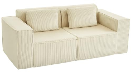HOMCOM 3-Sitzer Sofa, 202 cm Cloud-Couch Dreisitzer ohne Gestell, Beige | 2 Lendenkissen, Breite Armlehnen, Tiefer Sitzfläche, Gepolstert, Polstersofa mit Cordoptik, Wohnzimmer, Schlafzimmer