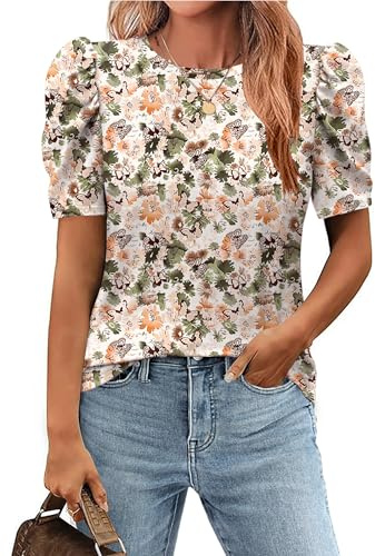 Zeagoo Kortärmad T-shirt dam sommar rund hals elegant T-shirt med putsade ärmar tunika topp | Kortärmad skjorta | Tunika | Casual outfit