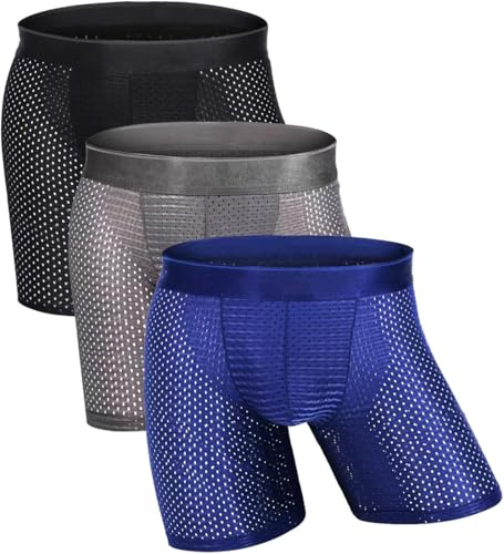 Zueauns Boxer Homme Respirant, Mesh Shorties Soie Glacée, Transparence Sexy — sous-vêtement Ultra Cool et Confortable Caleçons