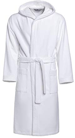 Accappatoio da uomo Revise RE-855 – con fibra di bambù – con cappuccio – Cappotto sauna, bianco, L